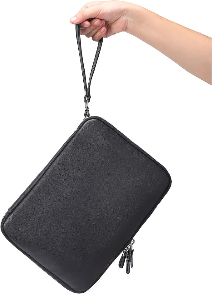 LANNSYNE Full Grain Leather Travel Cable Accessories Bag, Electronic Organizer - Image 6