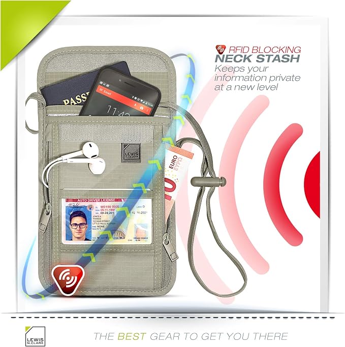 Lewis N. Clark RFID Blocking Stash Neck Wallet, Travel Pouch + Passport Holder - Image 3