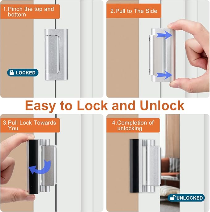2 Pack Home Security Door Lock, Childproof Door Reinforcement Lock, - Image 5