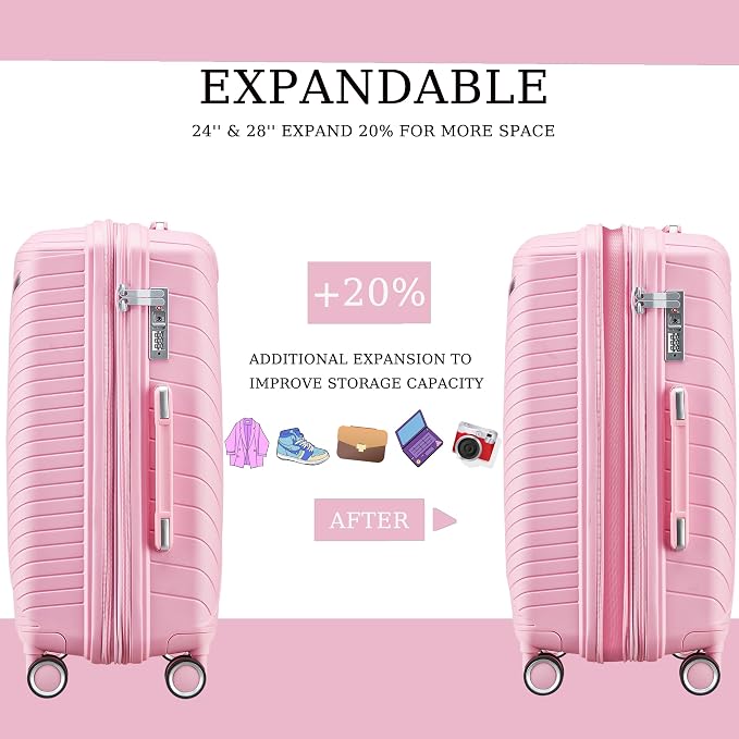 Campfun Luggage 4 Piece Sets, Expandable Carry On Luggage Set Hardshell PP - Image 3