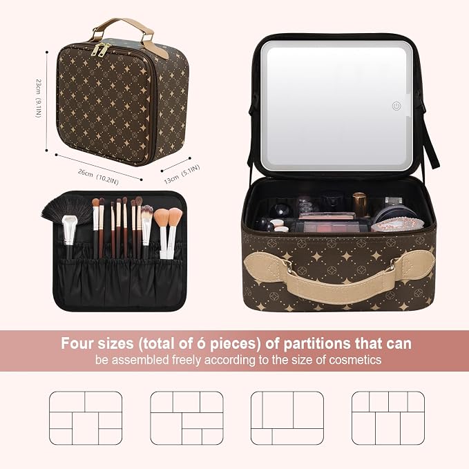Travel Makeup Bag With 360° rotating LED Mirror, Waterproof cosmetic organizer - Image 3