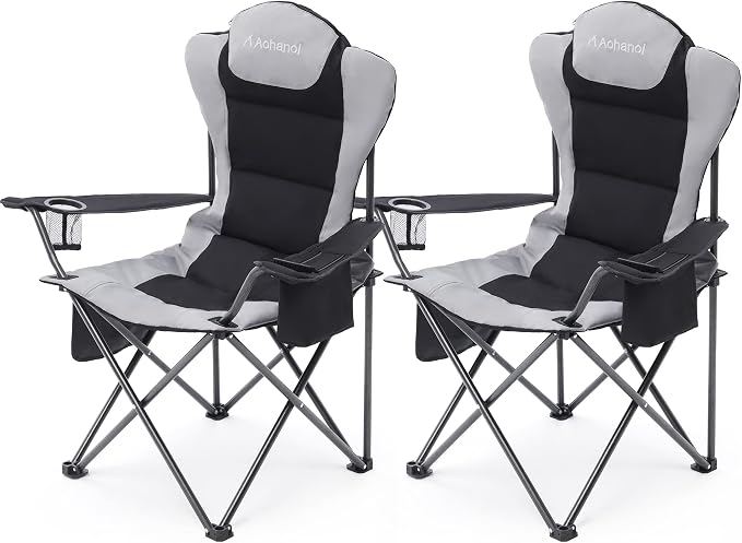 2 Pack Camp Chairs for Heavy People, Outdoor Folding Camping Chairs by Aohanoi