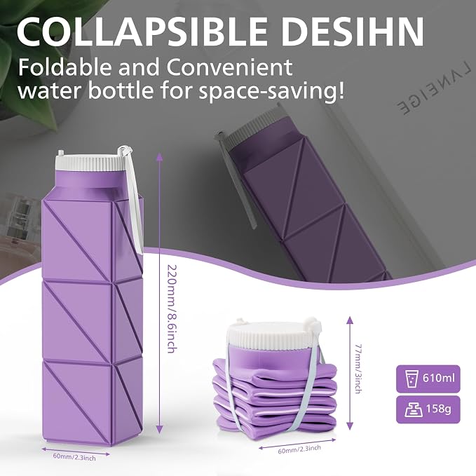 610ml Collapsible Water Bottles Upgrade Foldable Water Bottle BPA Free Reusable - Image 2