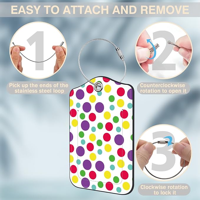 2 Pack Luggage Tags for Suitcases Colorful Polka Dots Leather Luggage Tags - Image 4
