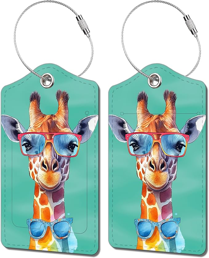 2 Pack Luggage Tag for Suitcase, Cute Unique Leather Bag Tags Identifiers by BestEioyo