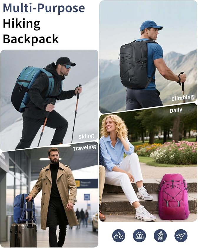 ECOHUB Hiking Backpack 30L Travel Backpack Lightweight Casual Daypack Water - Image 7