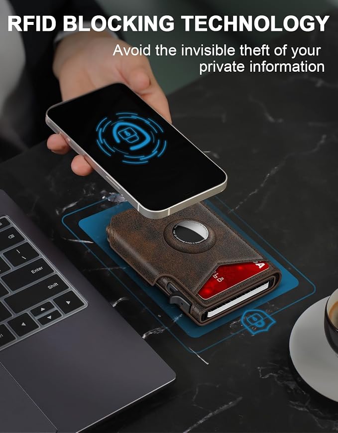 Airtag Wallet for Men, Minimalist Slim Mens Wallet Smart Pop Up Credit Card - Image 5