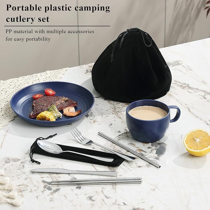 Camping Essentials Set, HOMQUEN Camping Plates and Bowls Set, Coffee Mug - Image 3
