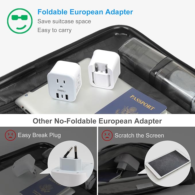 European Travel Plug Adapter, Foldable Power Adapter - Image 6