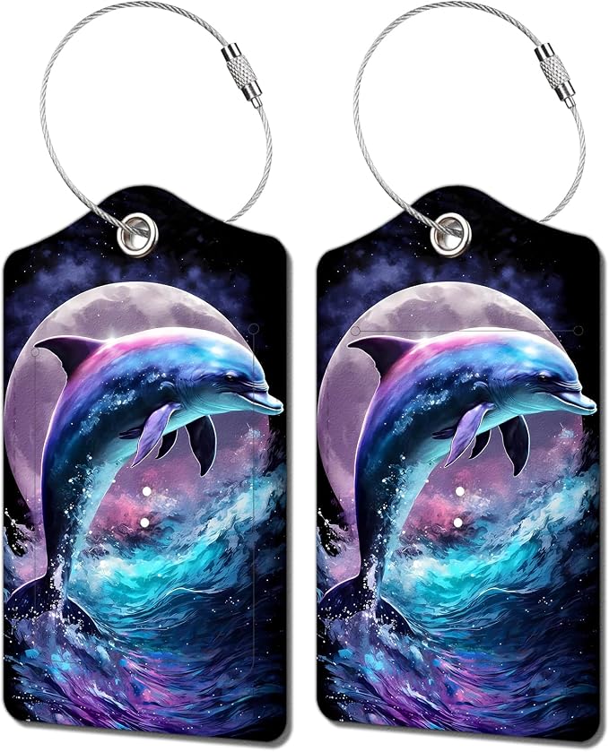 2 Pack Luggage Tag for Suitcase, Cute Unique Leather Bag Tags Identifiers by BestEioyo