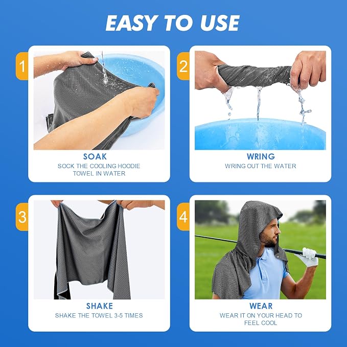 4 Pack Cooling Hoodie Towels for Neck and Face, UPF 50 Sun Protection & Instant - Image 3