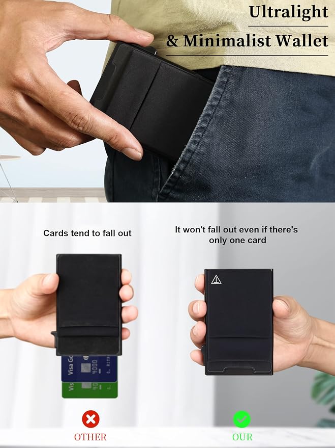 Slim RFID Blocking Wallets, Pop Up Minimalist Card Holder - Image 2