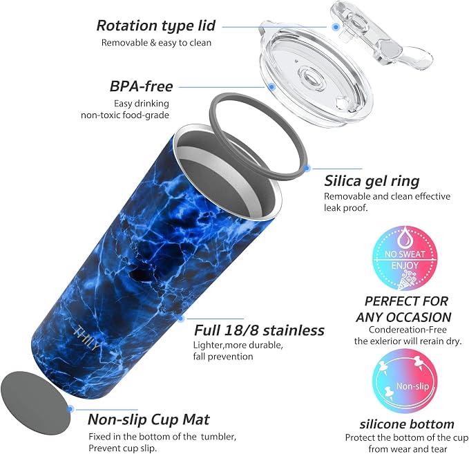 THILY Tumbler Stainless Steel Coffee Cup 26 oz Triple-Insulated Wide Mouth - Image 4