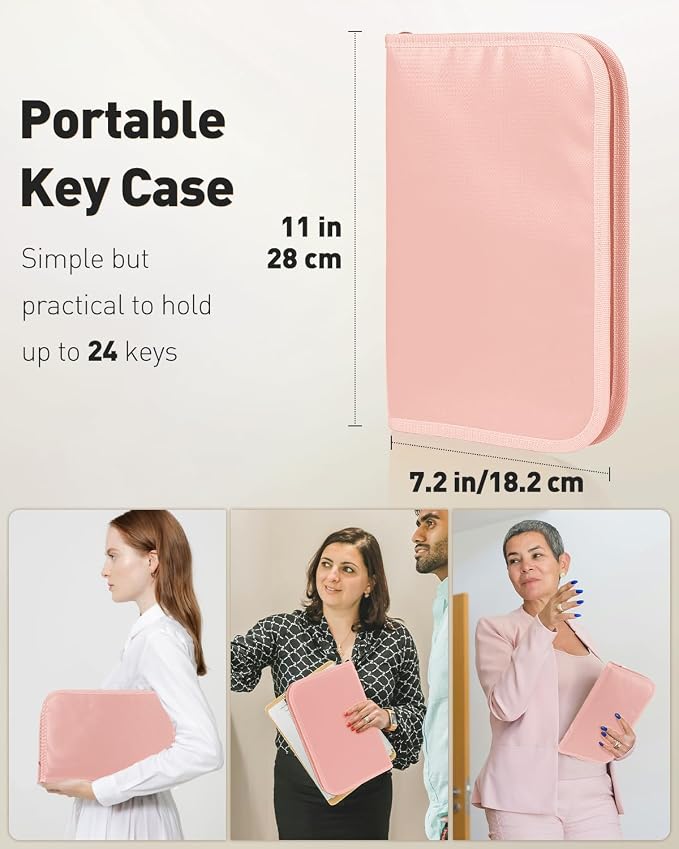 Uniclife Zippered Key Case Organizer Waterproof and Fireproof Pink Key Binder - Image 2