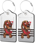 2 Pack Leather Luggage Tag for Suitcase Cool Dachshund Cute Animal Unique by ZEWOCA