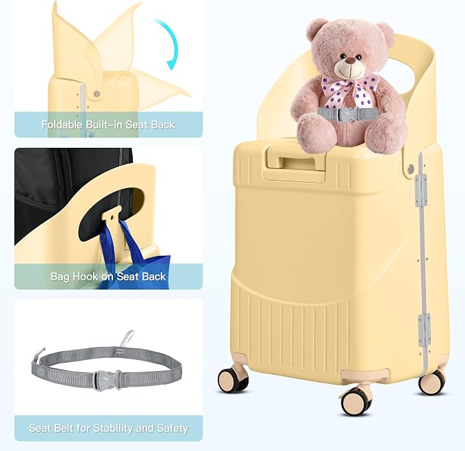 22" Ride-On Luggage with Seat for Kids & Adults, Lightweight Hardside Ride-On - Image 3