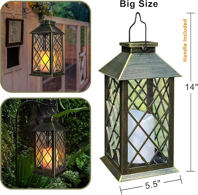 TAKE ME 14" Solar Lanterns Outdoor Waterproof Garden Lanterns Large Flickering - Image 4