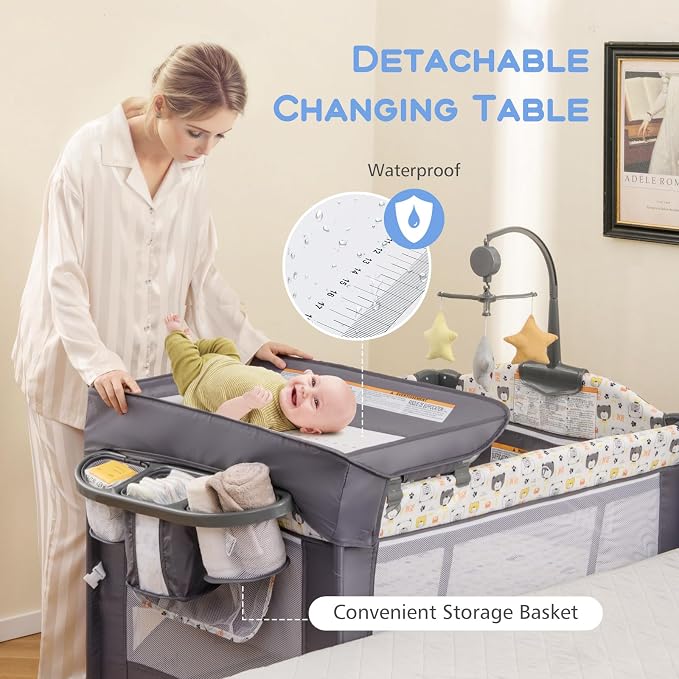 INFANS Pack and Play, 5 in 1 Baby Bedside Sleeper - Image 8