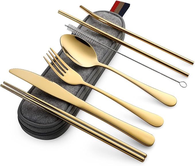 DEVICO Portable Utensils, Travel Camping Cutlery Set, 8-Piece including Knife by DEVICO