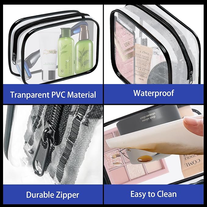 16 Pieces Clear Cosmetic Bags PVC Clear Makeup Bags TSA Approved Toiletry Bag - Image 4
