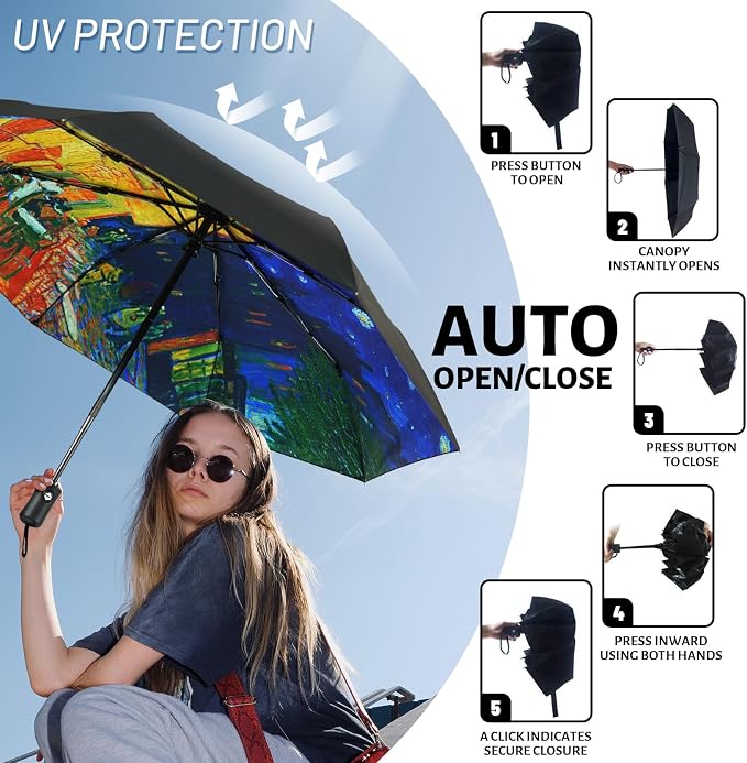 SY COMPACT Travel Umbrella Windproof Automatic Umbrellas Small Compact UV Sun - Image 4