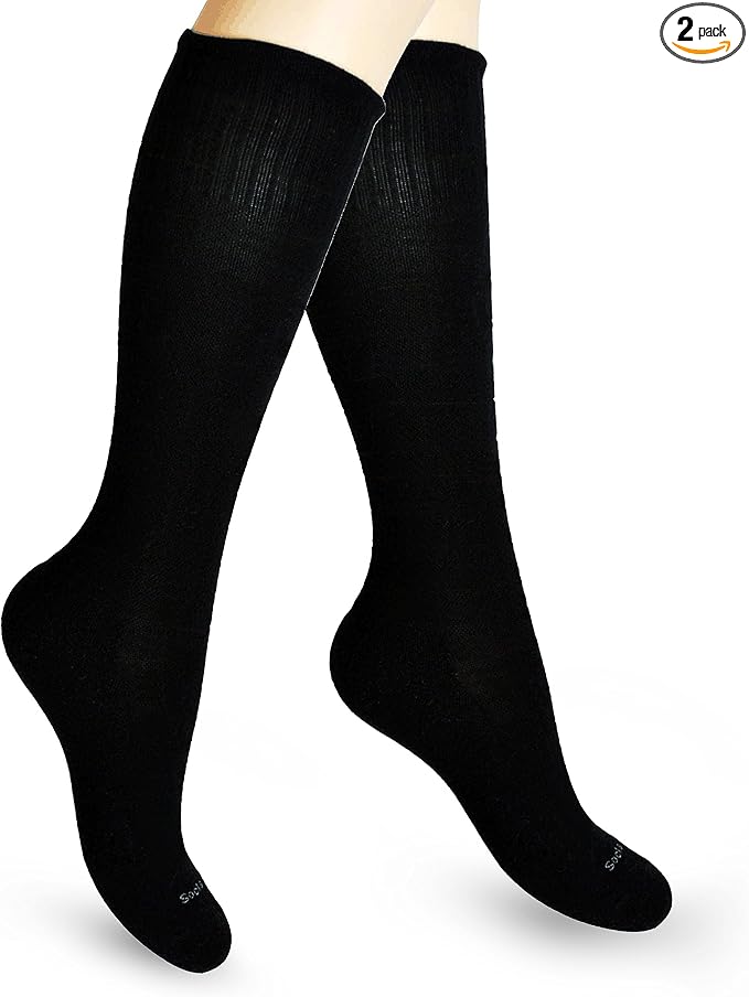 Cotton Compression Socks for Women & Men. 15-20 mmHg Support Knee-High Black X/L by SocksLaneCompression