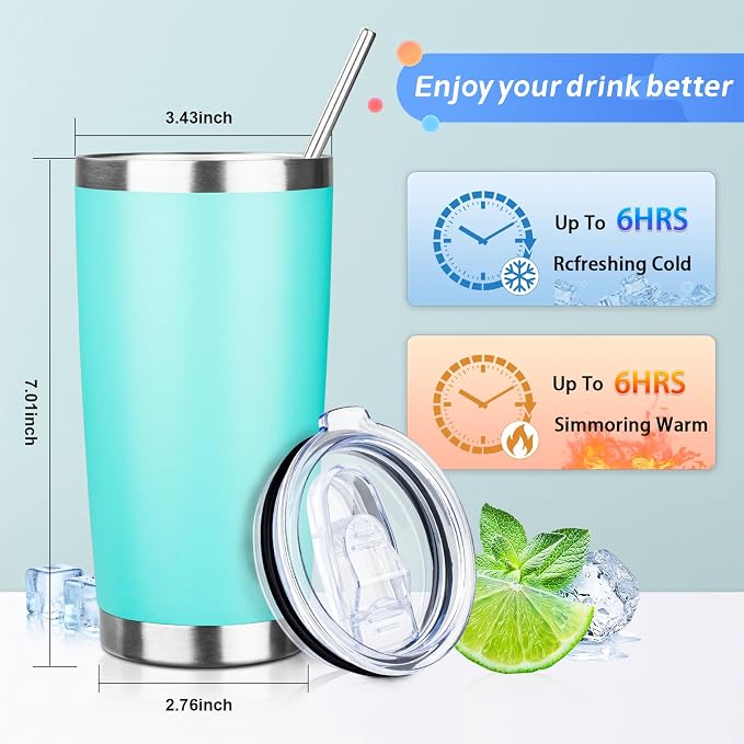 20oz Tumbler with Straw and Brush, Stainless Steel Vacuum Insulated tumbler - Image 2