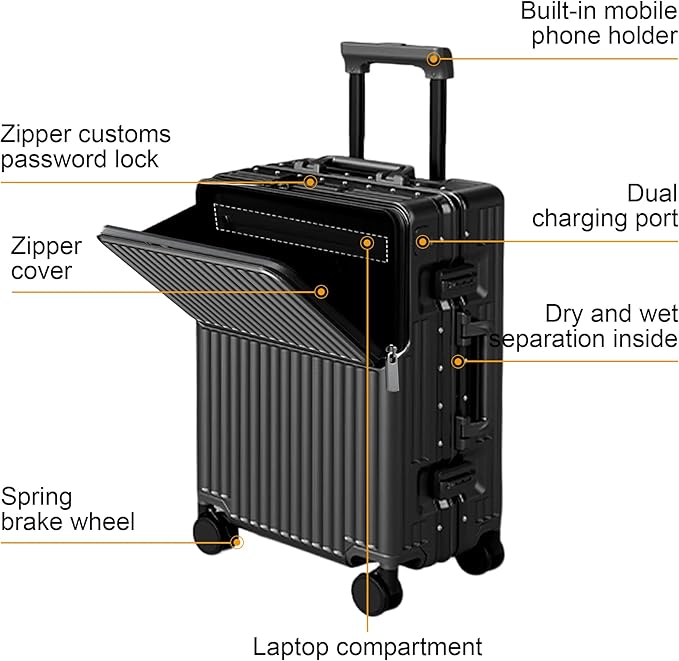 Zipperless Luggage, Polycarbonate Aluminum Hard Shell, Expandable Carry-On - Image 2