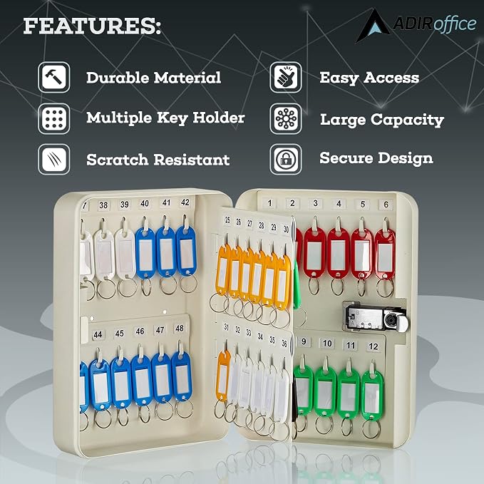 AdirOffice Key Lock Box – 48 Key Hooks Wall Mounted Key Cabinet Lock Box - Image 5