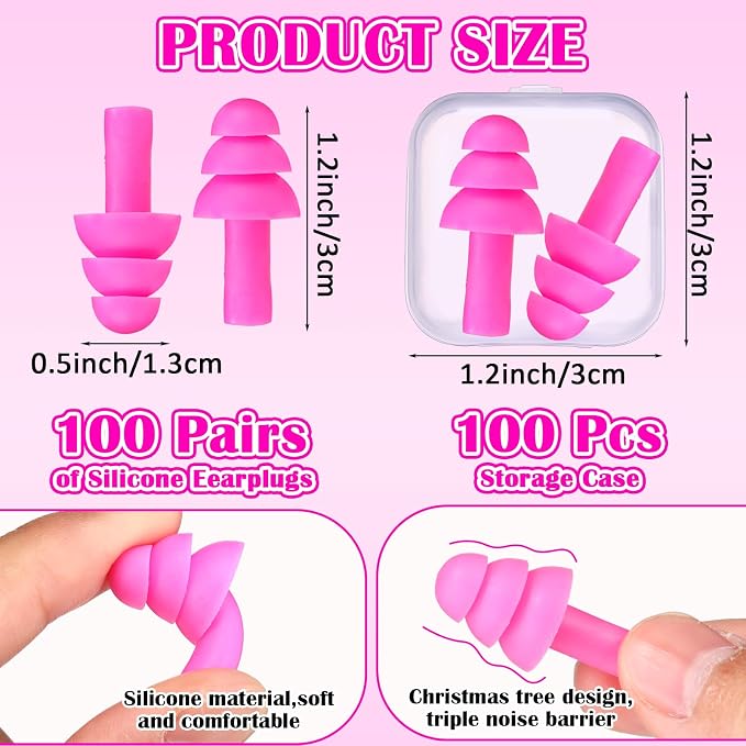 TrelaCo 100 Pairs Ear Plugs Bulk, NRR 29dB Reusable Silicone Ear Plugs - Image 2