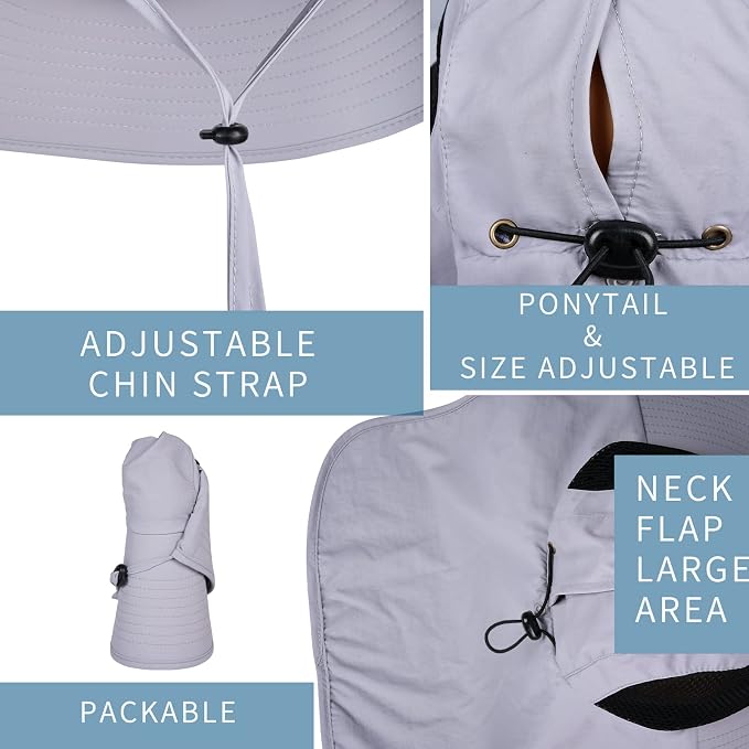 Sun Hat for Men Women with Neck Flap, UPF 50+ UV Protective Hiking Fishing Hats - Image 4