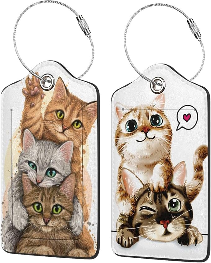 2 Pack Luggage Tags for suitcases Cute Funny cat Luggage Tag, Leather Stainless by Wvpslak