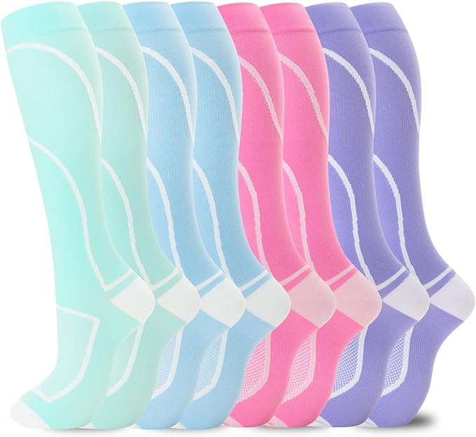 Compression Socks for Women Men Circulation Knee High 8 Pairs for Nurses by HELLOMOMOYA