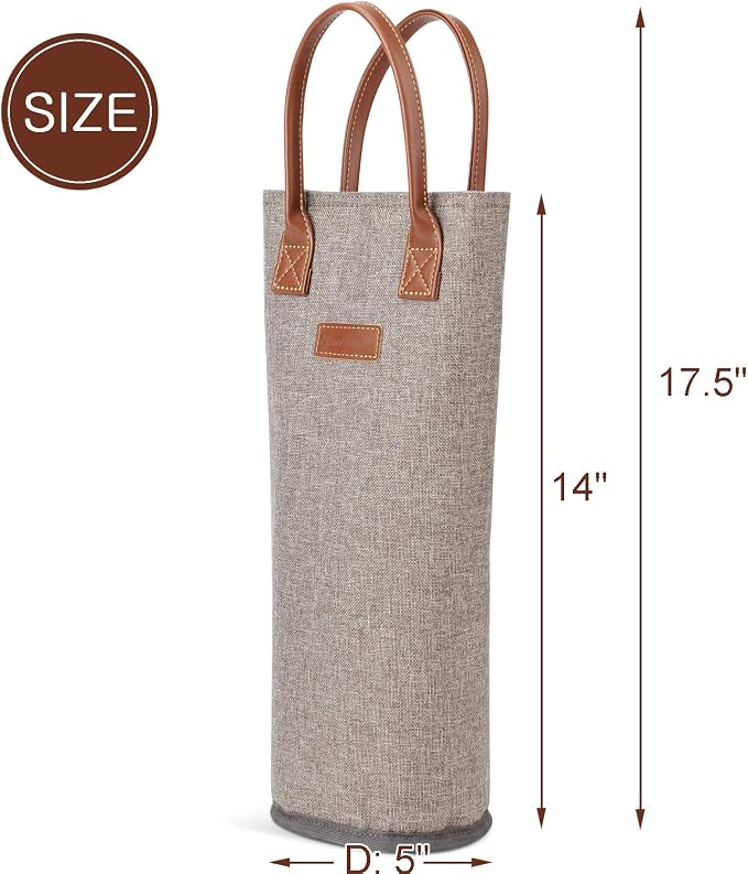 Zormy Single Bottle Insulated Wine Tote, Brushed Khaki Padded Cooler - Image 4