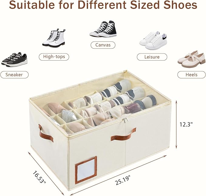 Shoe Organizer for Closet Fit 24 Pairs, Large Foldable Shoe Storage Containers - Image 2