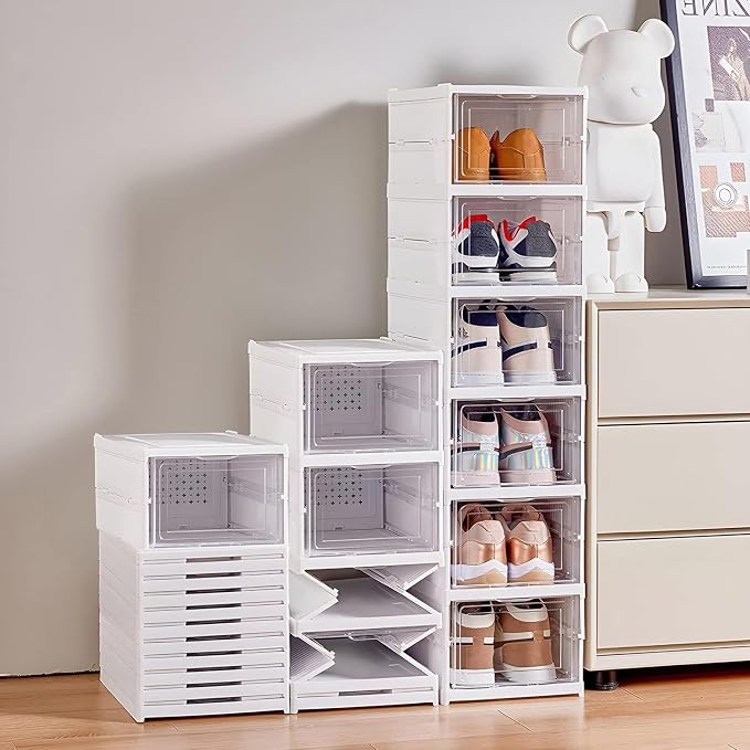 Shoe Organizer Foldable Shoe Rack, No Assembly Box Covered Shoe Storage by 4GallonsTrashCan