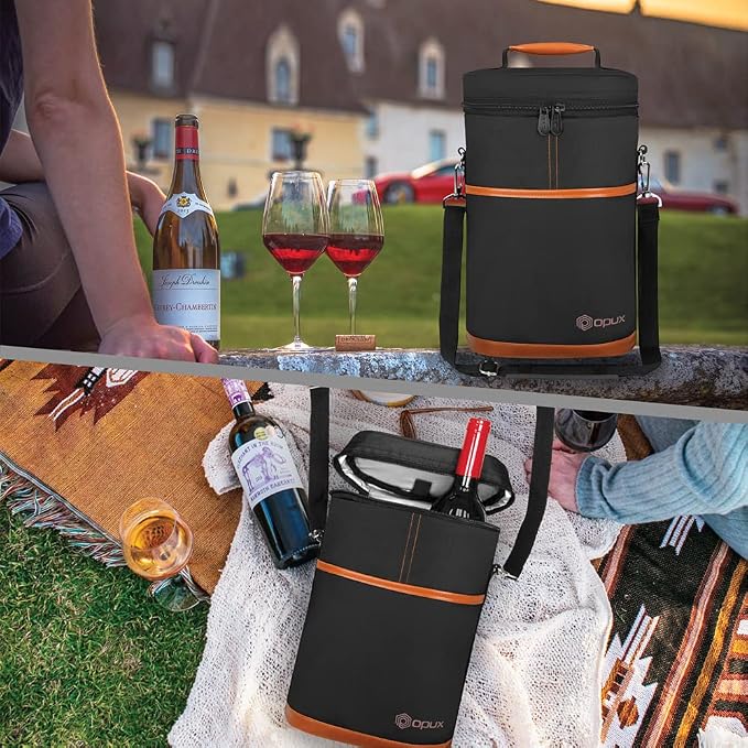 opux 2 Bottle Wine Carrier Tote, Insulated Leakproof Wine Cooler Bag, Wine - Image 7