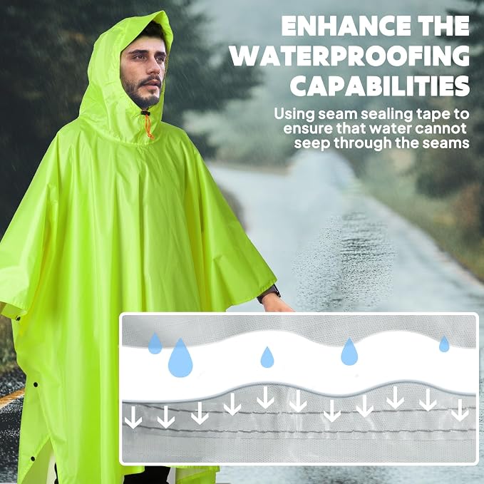 ANYOO Hooded Rain Poncho for Adults Waterproof Lightweight Rain Coat for Men - Image 5