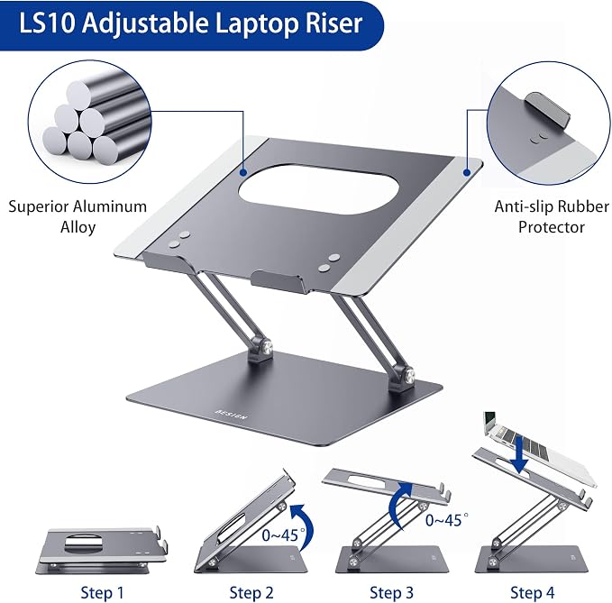 BESIGN LS10 Aluminum Laptop Stand, Ergonomic Adjustable Notebook Stand - Image 6