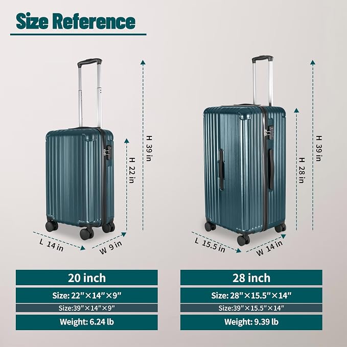 Carry-on 20 Inch and 28 Inch Square Thickened ABS+PC Hard Shell luggage - Image 2