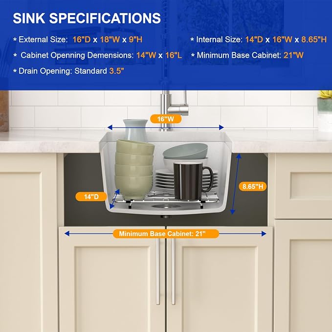 Dcolora 18 Inch Undermount Small Bar Sink Single Bowl Kitchen Sink White - Image 4
