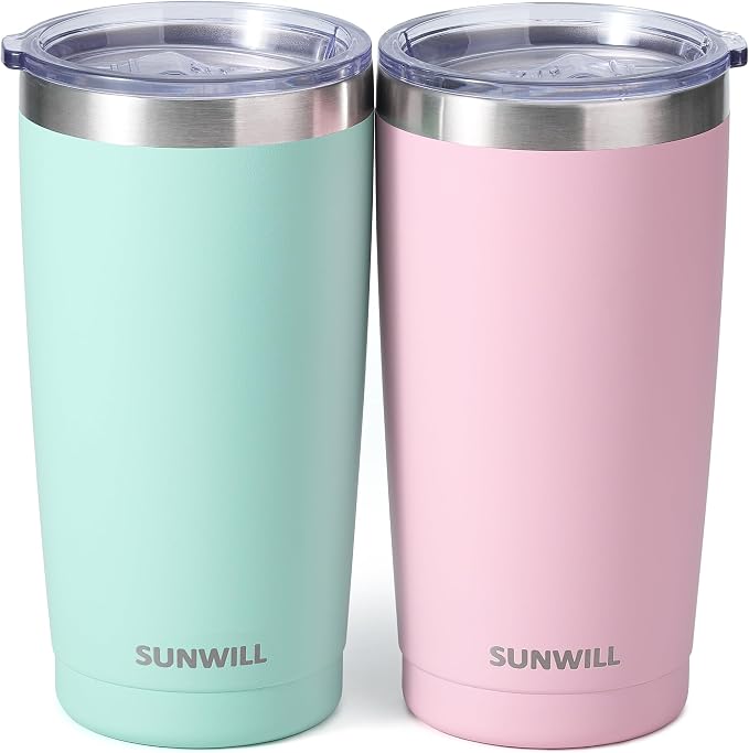 SUNWILL Travel Coffee Mug with Lid, 20 oz Tumbler Set of 2, Insulated Stainless by SUNWILL