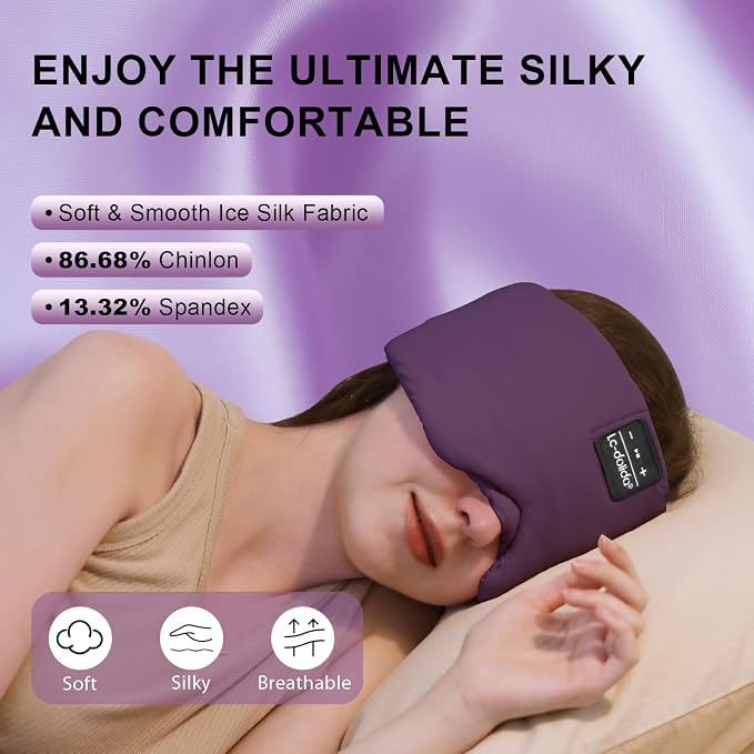 LC-dolida Sleep Mask with Bluetooth Headphones, Ice Silk Sleep Headphones with - Image 3