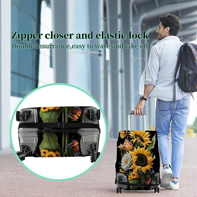 Suitcase Protector Plus 1 Luggage Tag, Sunflower Orchids Travel Cover - Image 5