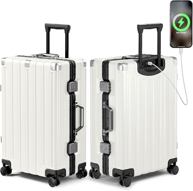 Krute Checked Aluminum Frame Suitcase 24 Inch Zipperless Luggages Hardside PC by Krute