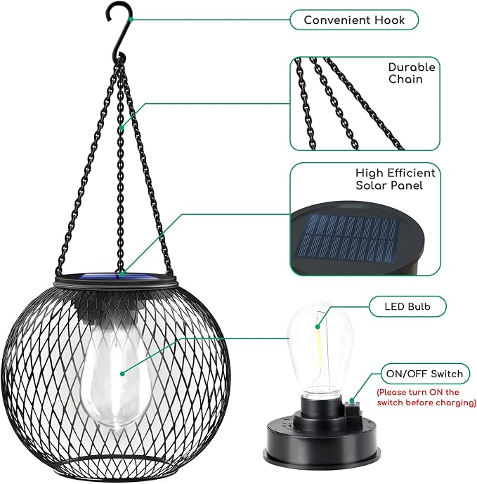 UBright Solar Lantern Lights Outdoor Waterproof Metal Hanging Solar Lights - Image 3