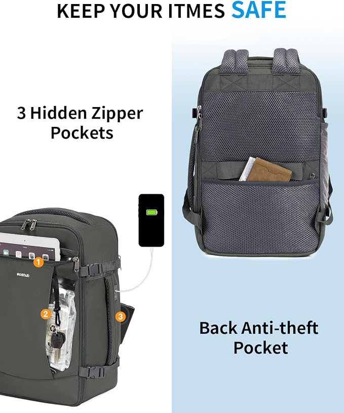 ECOHUB Travel Backpack for Men Women, Carry on Backpack - Image 5