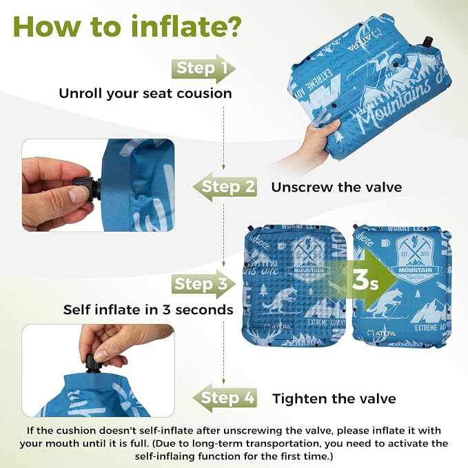 ATEPA Inflatable Stadium Seat Cushion, Self-Inflating Memory Foam Stadium Seats - Image 5