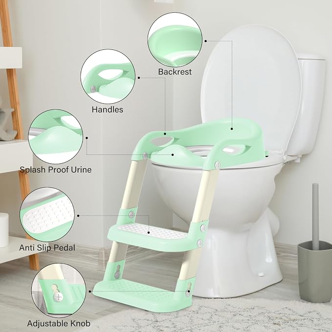 Potty Training Seat with Step Stool Ladder, Adjustable Foldable Potty Seat - Image 2