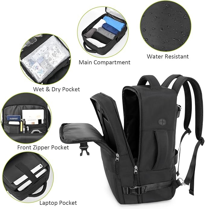 Travel Backpack for Women Men, Travel Laptop Backpack w/USB Charging Port - Image 4